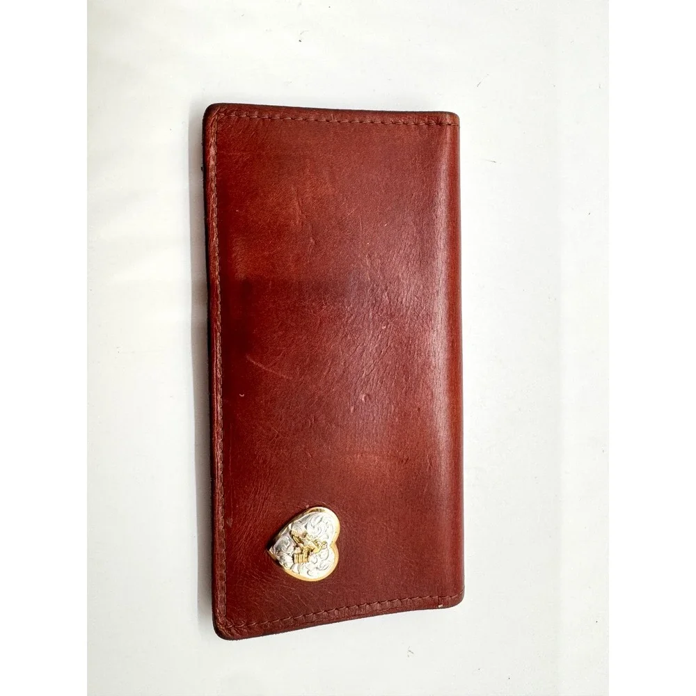 Texas Leather Mfg Western Barrel Racer‎ Heart Bifold Wallet Brown Leather USA